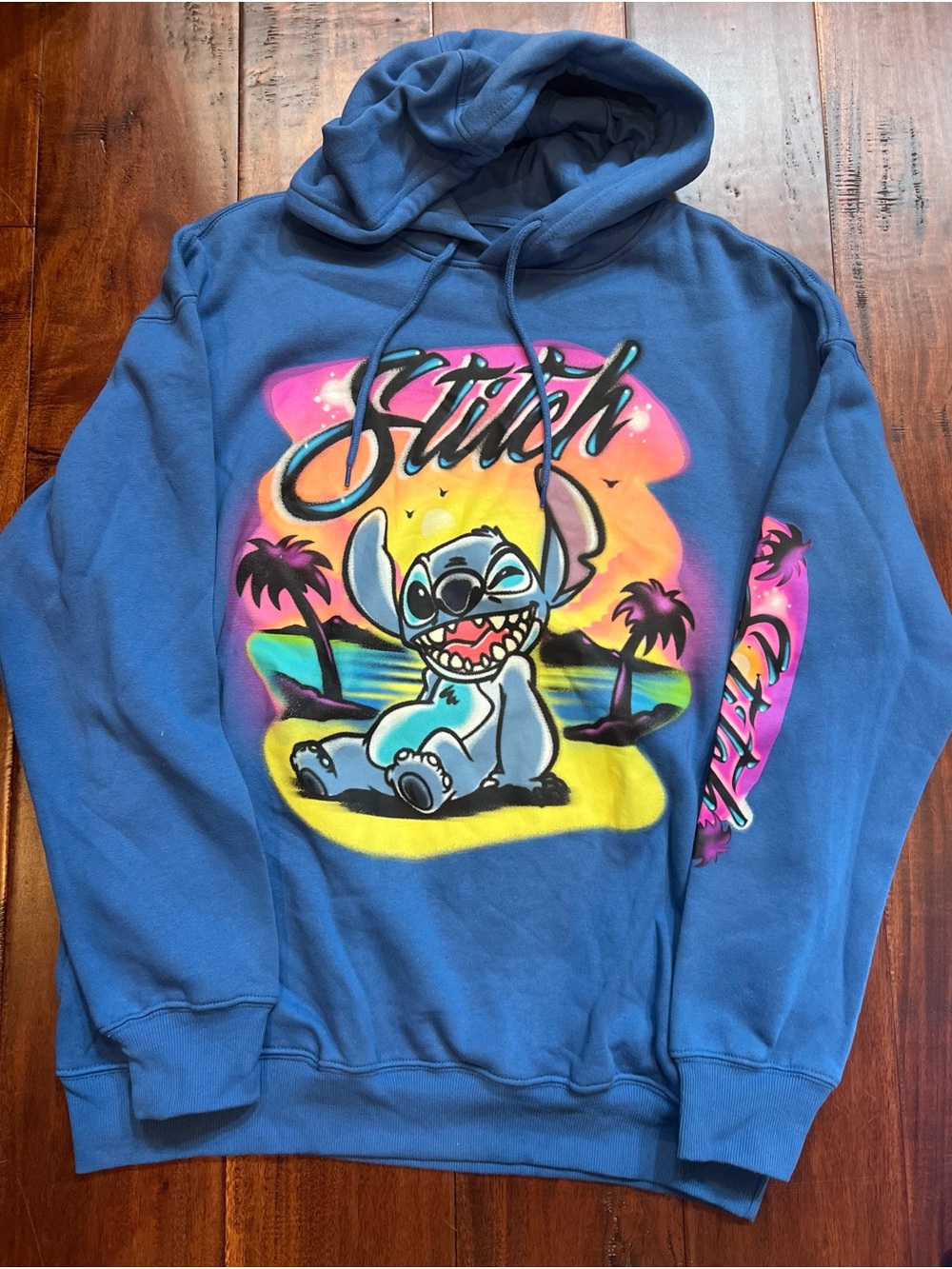 Disney Blue Kids Hoodie with Colorful Stitch Beach Graphic